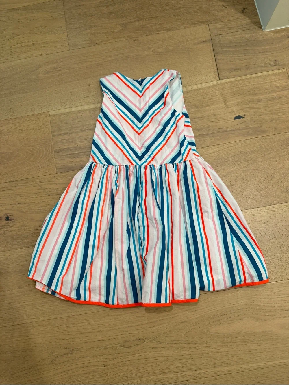 Jacadi Striped Sleeveless Dress in White, Blue & Coral